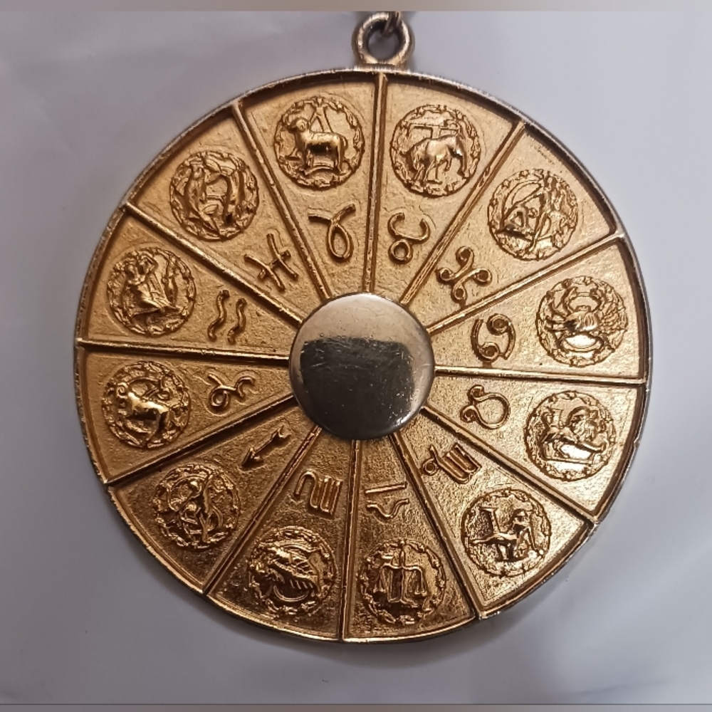 1950s Napier Gold Plated Zodiac Wheel Pendant